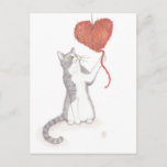 Kitty & Yarn Heart Valentine Holiday Postcard