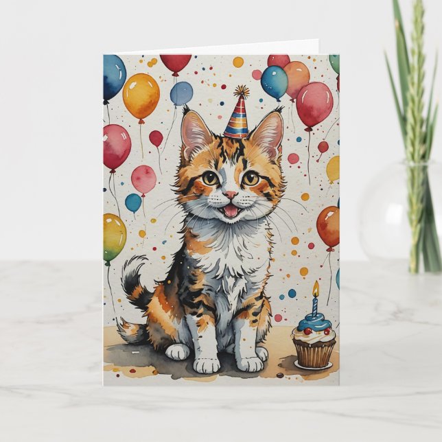 Kitty's Birthday Cheer - Customizable Card (Front)