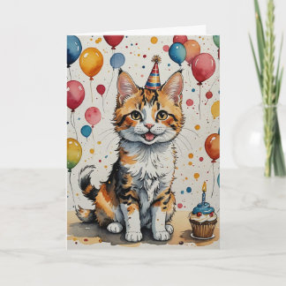 Kitty's Birthday Cheer - Customizable Card