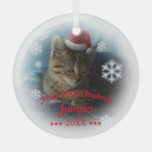 Kitty's First Christmas   Cat Name Snowflake Glass Ornament
