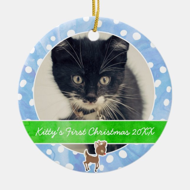 Kitty's First Christmas Rudolph Ceramic Ornament (Front)