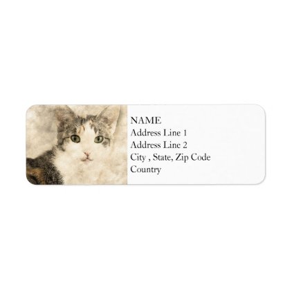 Kittys Full Attention | Abstract | Watercolor Label