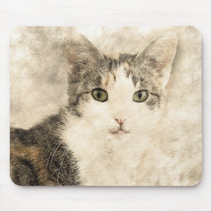 Kittys Full Attention | Abstract | Watercolor Mouse Pad