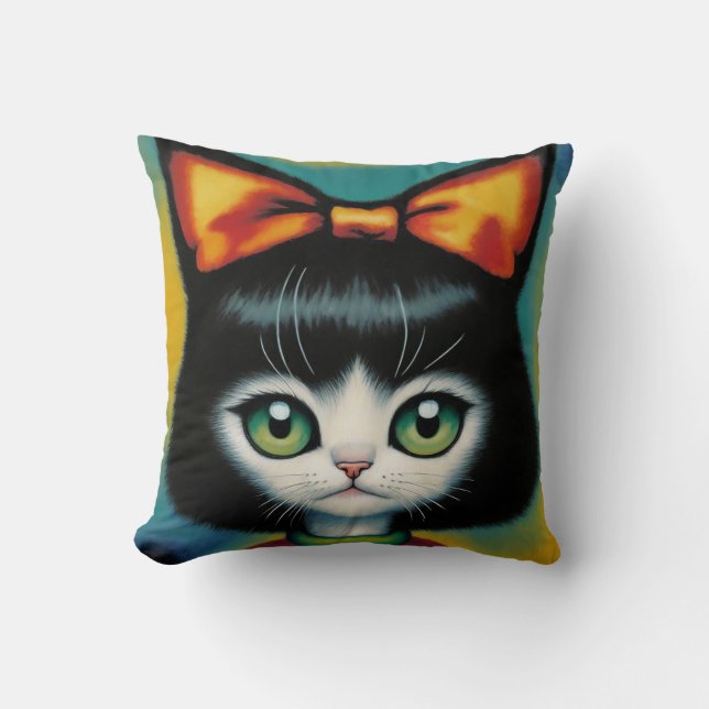 Kitty's New Bow Throw Pillow (Front)