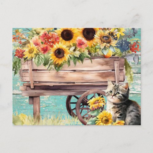 Kittys sunflower summer postcard