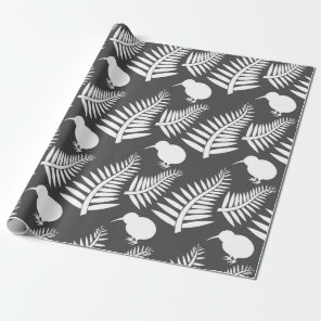 Kiwi and ferns New Zealand Wrapping Paper