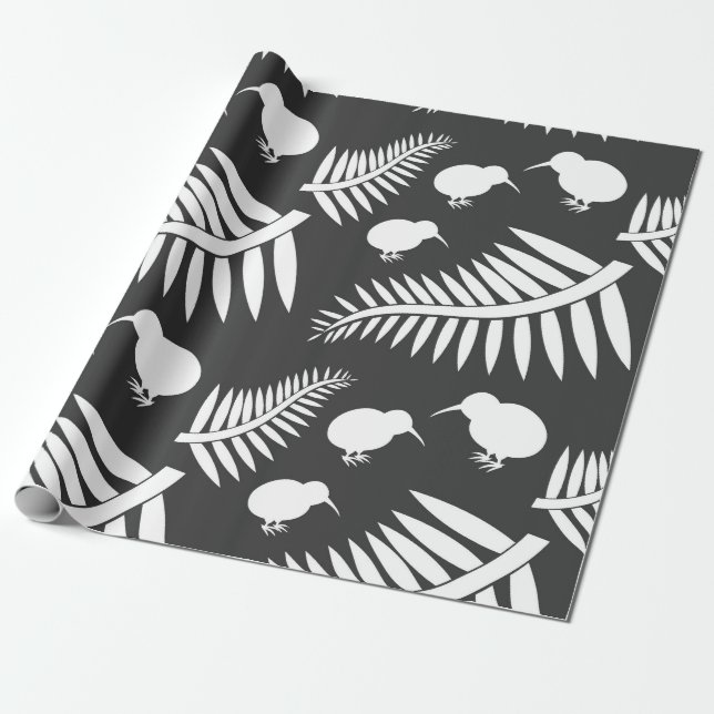 Kiwi and ferns New Zealand Wrapping Paper (Unrolled)