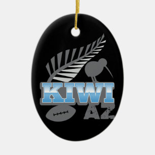 KIWI AZ rugby bird and silver fern New Zealand Ceramic Ornament