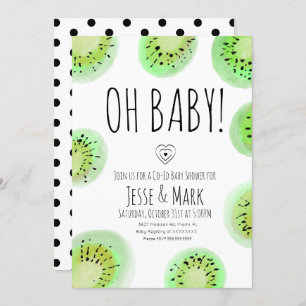 Kiwi Baby Shower Watercolor Polk Dots Invitation