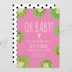 Kiwi Baby Shower Watercolor Polk Dots Pink Invitation