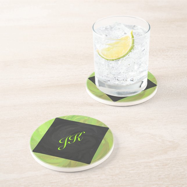 Kiwi Bash Green and Black Monogram Coaster (Side)