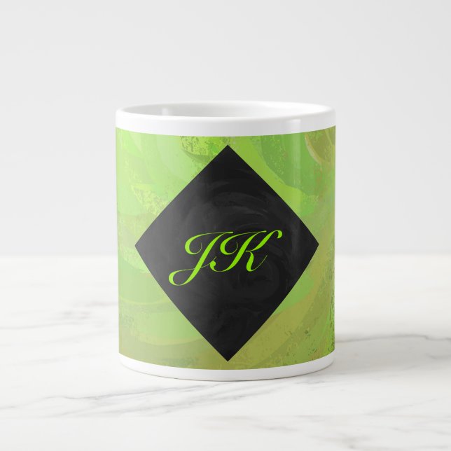 Kiwi Bash Green and Black Monogram Giant Coffee Mug (Front)