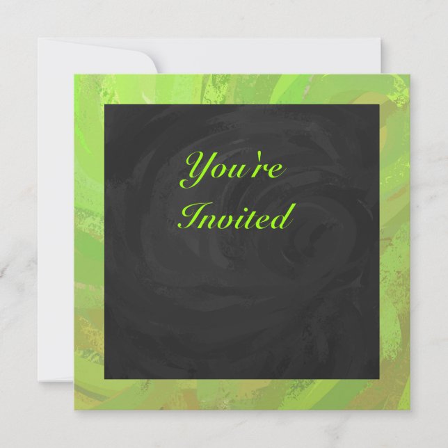 Kiwi Bash Green and Black Monogram Invitation (Front)