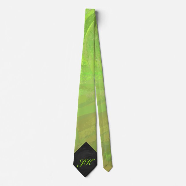 Kiwi Bash Green and Black Monogram Neck Tie (Front)