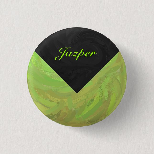 Kiwi Bash Green and Black Monogram Pinback Button (Front)