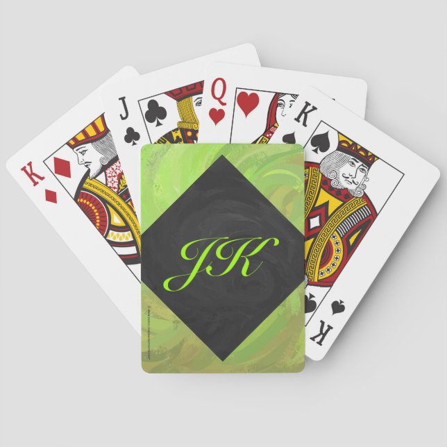 Kiwi Bash Green and Black Monogram Poker Cards (Back)