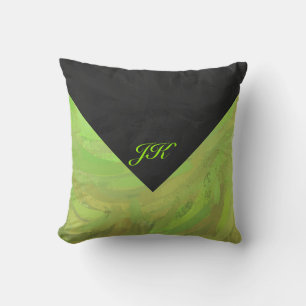Kiwi Bash Green and Black Monogram Throw Pillow