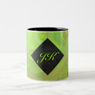 Kiwi Bash Green and Black Monogram Two-Tone Coffee Mug