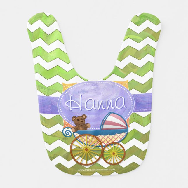 Kiwi Bash Green Chevron Baby Stuff Bib (Front)
