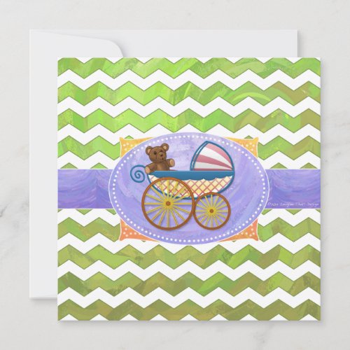 Kiwi Bash Green Chevron Baby Stuff Invitation