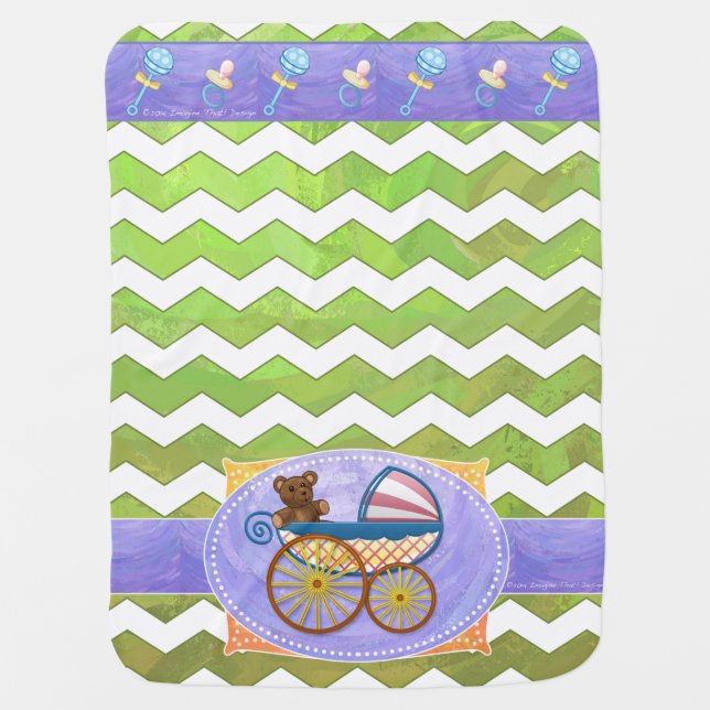 Kiwi Bash Green Chevron Baby Stuff Receiving Blanket (Front)