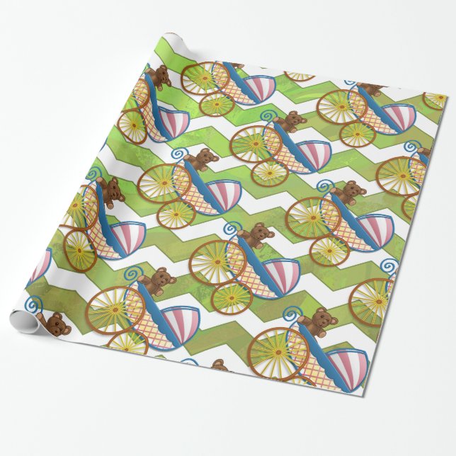 Kiwi Bash Green Chevron Baby Stuff Wrapping Paper (Unrolled)