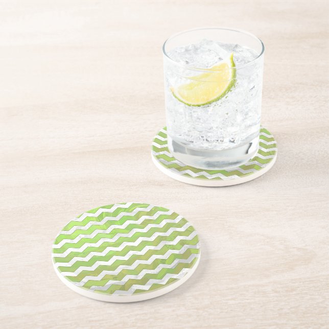 Kiwi Bash Green Chevron Pattern Sandstone Coaster (Side)