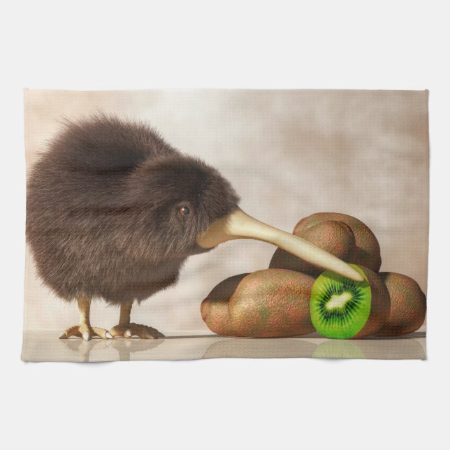 Kiwi Bird and Kiwifruit Towel (Horizontal)