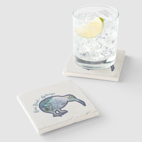 Kiwi Bird Apteryx in Paua Colour Stone Coaster