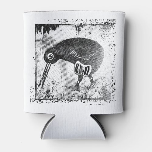 Kiwi bird black and white can cooler