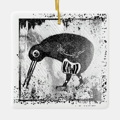 Kiwi bird black and white ceramic ornament