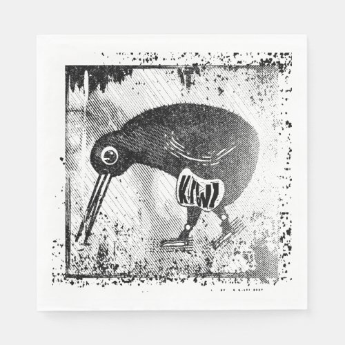 Kiwi bird black and white napkins