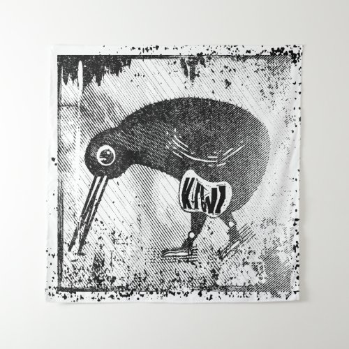 Kiwi bird black and white tapestry