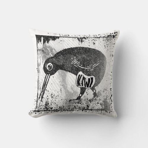 Kiwi bird black and white throw pillow