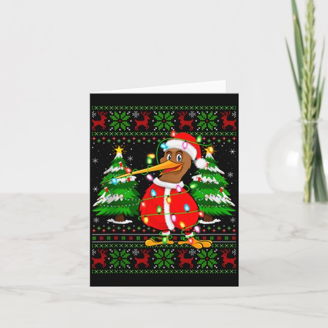 Kiwi Bird Christmas Lights Santa Costume Ugly Xmas Card (Front)