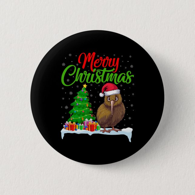 Kiwi Bird Christmas Tree Lights Funny Xmas Kiwi Bi Button (Front)
