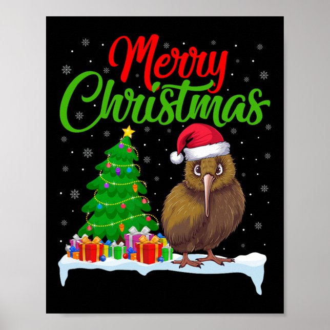 Kiwi Bird Christmas Tree Lights Funny Xmas Kiwi Bi Poster (Front)