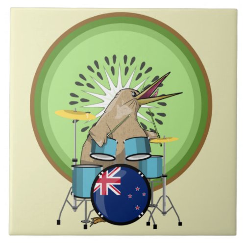 Kiwi Bird Drummer Ceramic Tile