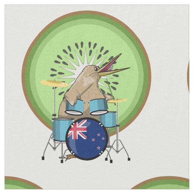 Kiwi Bird Drummer Fabric (Close Up)