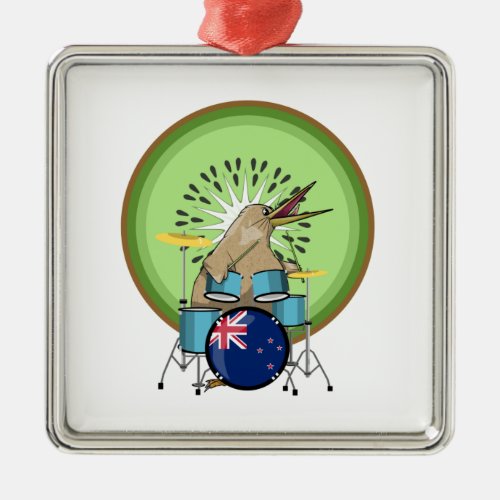 Kiwi Bird Drummer Metal Ornament