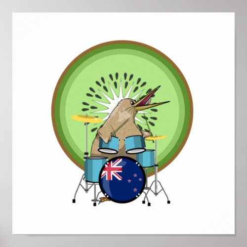 Kiwi Bird Drummer Poster