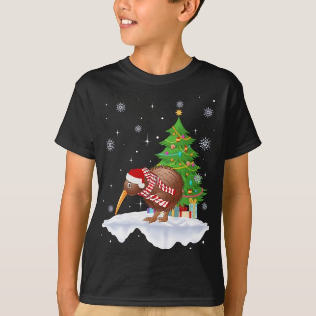 Kiwi Bird Lover Gift Santa Hat Kiwi Christmas T-Shirt (Front)