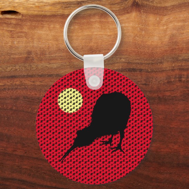 Kiwi Bird, Moon & New Zealand text /Bro Fashion Keychain (Front)