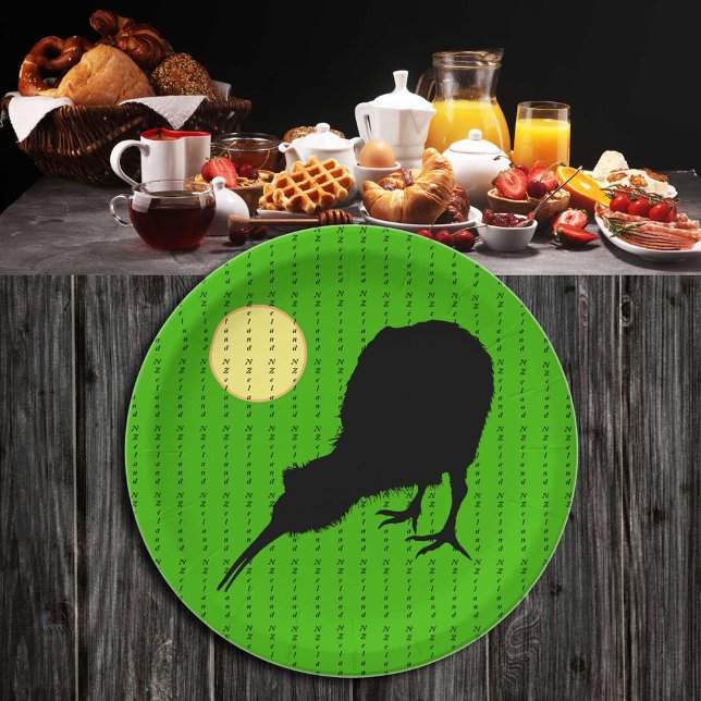 Kiwi Bird, Moon & New Zealand text /Bro Party Paper Plates (Creator Uploaded)