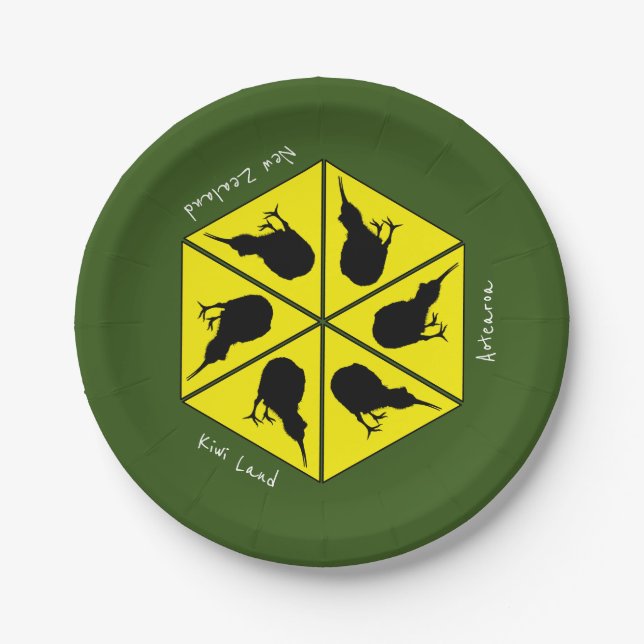 Kiwi Bird & New Zealand/ Aotearoa Islands (pizza) Paper Plates (Front)