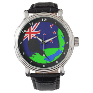 Kiwi Bird & New Zealand Flag/Map Art (Watch) Watch