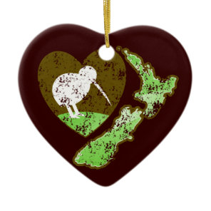 Kiwi bird NEW ZEALAND with a love heart Ceramic Ornament