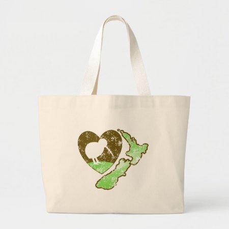 Kiwi Bird New Zealand With A Love Heart Large Tote Bag