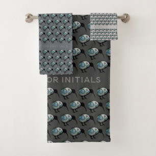 KIWI BIRD PATTERN NZ PAUA NEW ZEALAND PERSONALIZED BATH TOWEL SET
