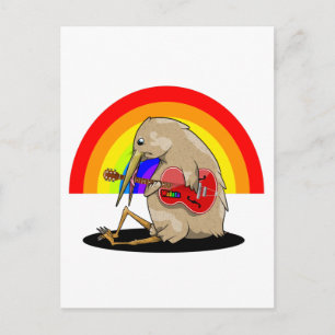 Kiwi bird playing an acoustic guitar postcard